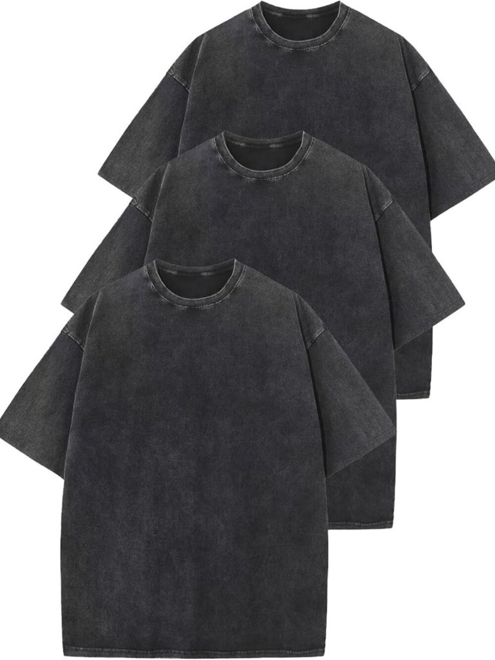 3 Pack Men's Oversized Summer T-Shirts - Soft Cotton Washed Baggy Tees